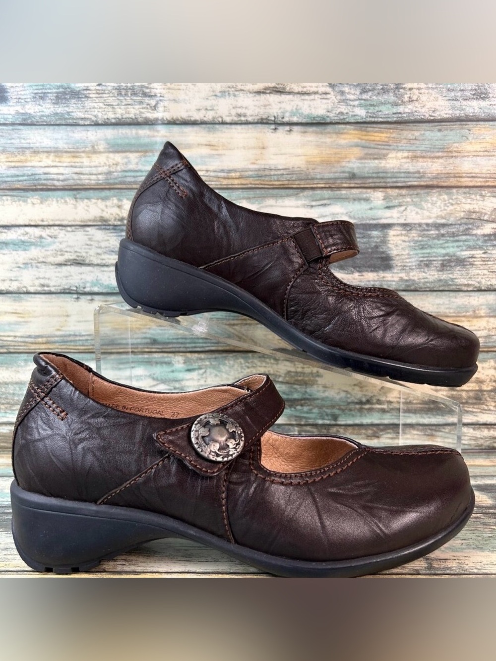Sanita Mary Jane Shoe Size 5.5-6 Comfort Casual Walking Adjustable Brown Leather